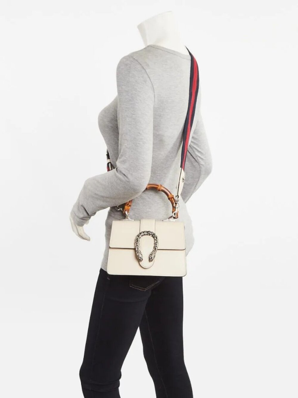 Gucci White Pebbled Leather Dionysus XS Top Handle Bag